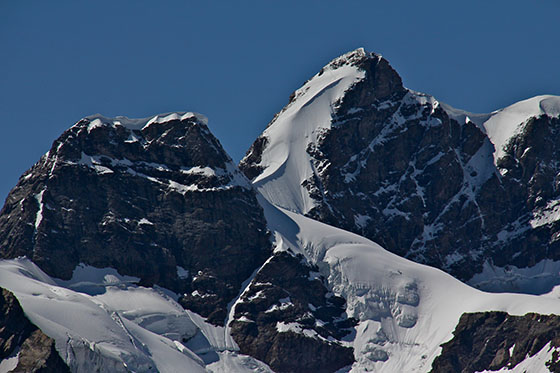 The Jungfrau South Face 
 We can see the climbers' tracks left behind in the snow