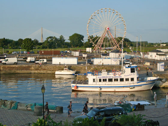 View from the room onto the port and the Pont de Normandy in the distance