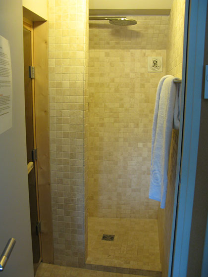 The shower in room 12 
 It also has a separate bathroom with a whirlpool