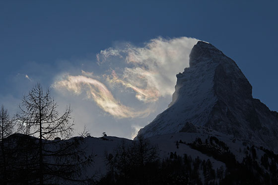 Sunset behind the Matterhorn on a windy evening